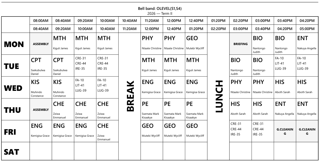 SchoolEdge generated school timetable output