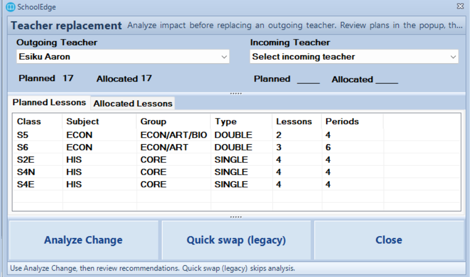 SchoolEdge Timetabler manual adjustments