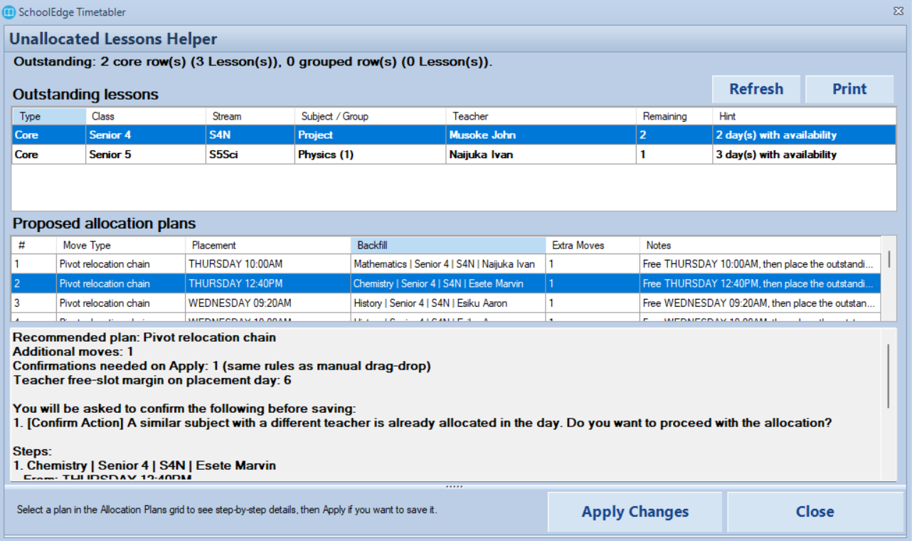 SchoolEdge Timetabler conflict detection