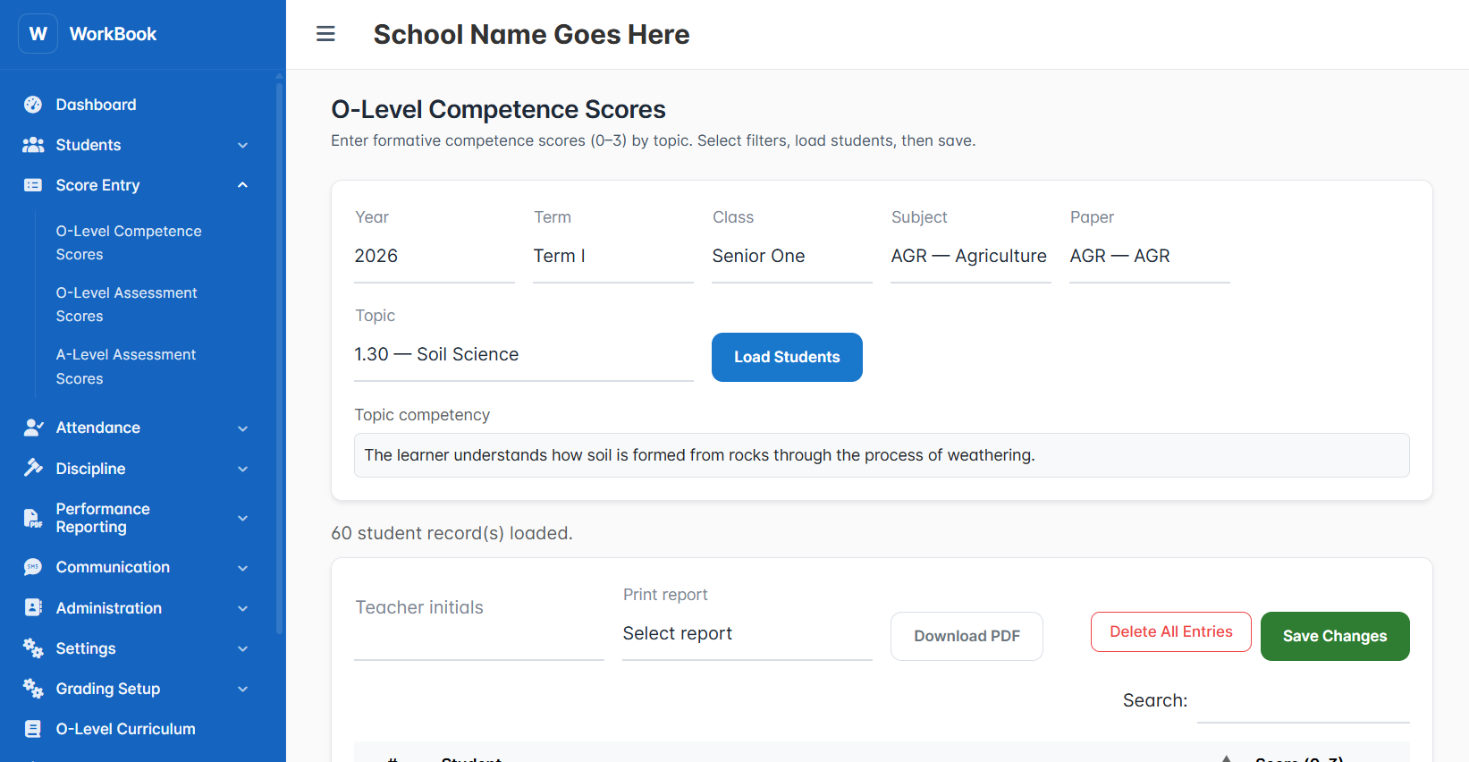 SchoolEdge Workbook grading and report cards
