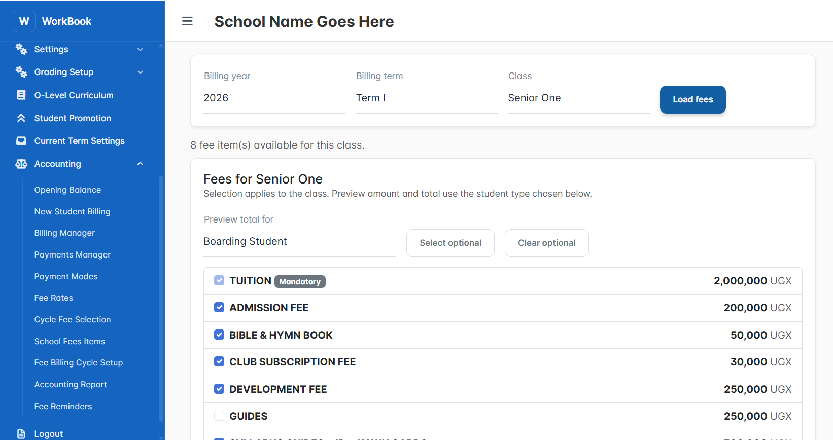 SchoolEdge Workbook school fees management